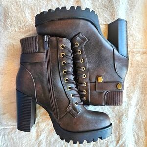 NEW Women's Lace up Combat Ankle Boots High Chunky Heel